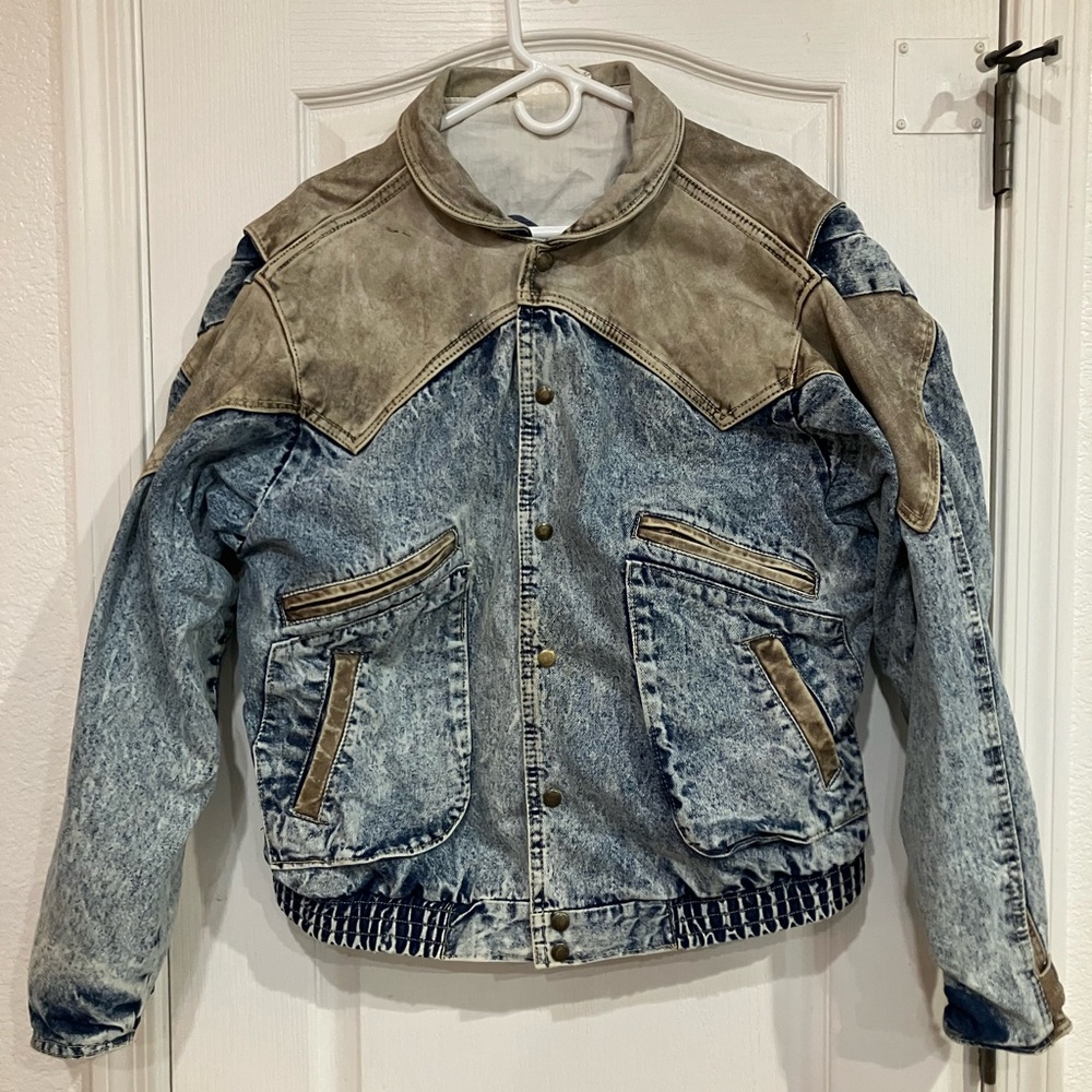 Vintage Dual Control leather and denim bomber jacket 1980’s Men L